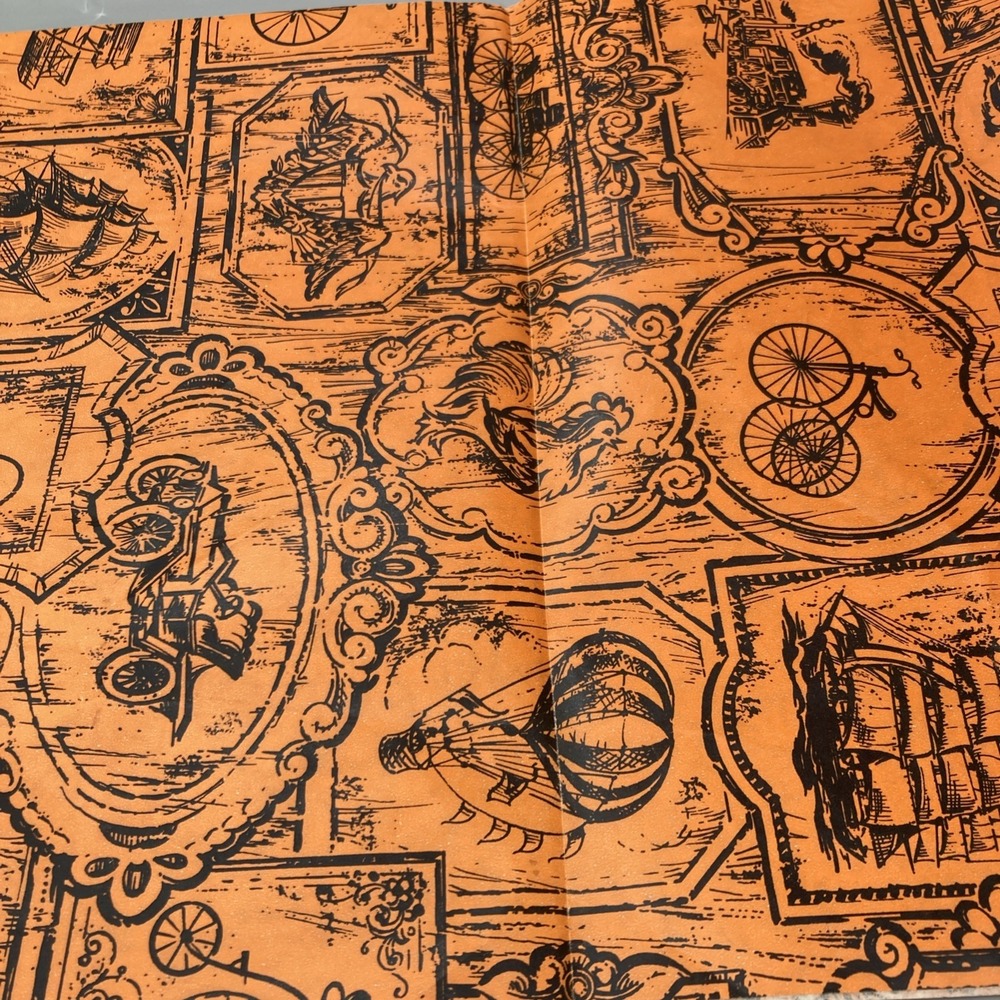 Vintage 1 Sheet 20"x30" Modes Of Transportation Gift Wrap Orange Black - Picture 8 of 9